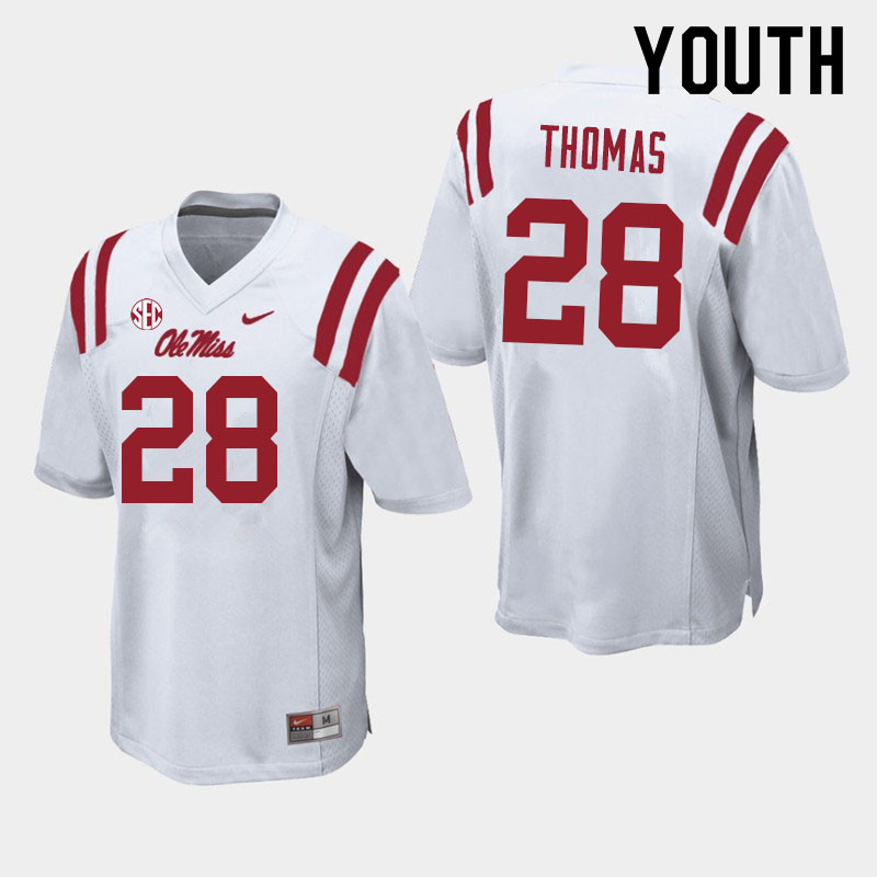Damarcus Thomas Ole Miss Rebels NCAA Youth White #28 Stitched Limited College Football Jersey XDB7758WP